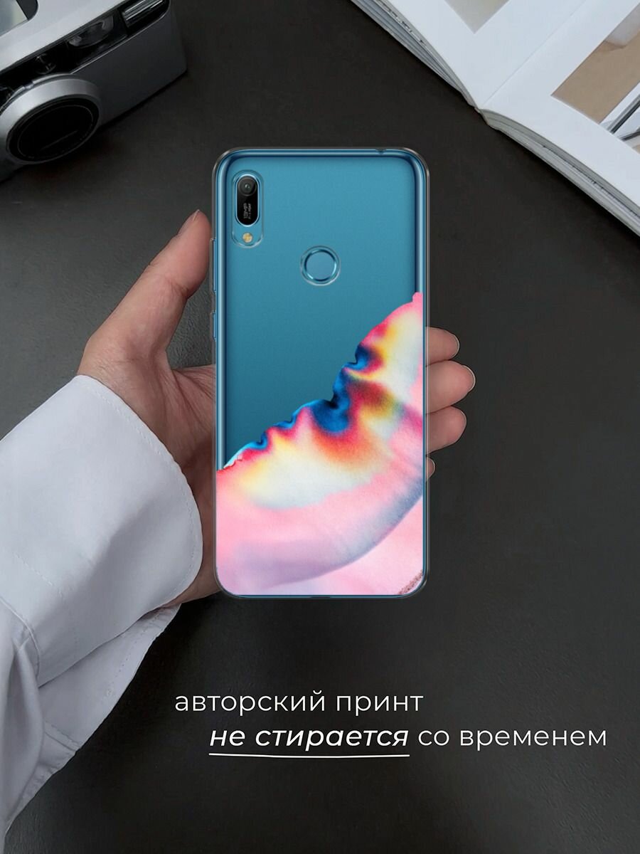 Чехол на Honor 8A/8A Pro/Huawei Y6s/Y6 2019 / Хонор 8А с принтом Розовая акварель, прозрачный — фото 1