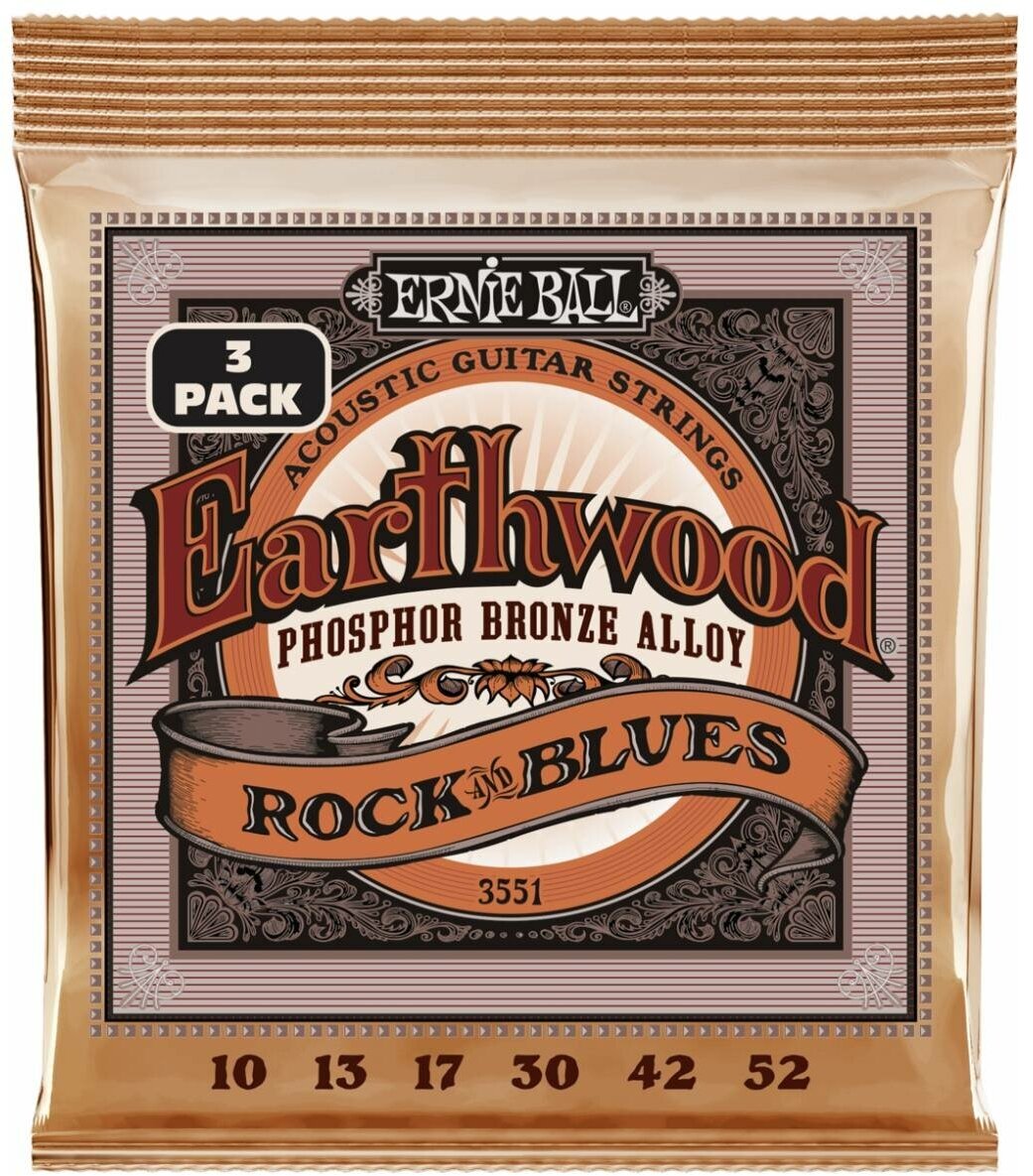 ERNIE BALL 3551 Earthwood Phosphor Bronze RandB 3 Pack 10-52 - Струны для акустической гитары