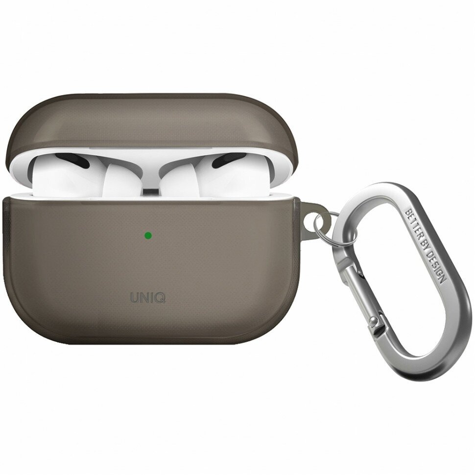 Чехол с карабином Uniq Glase TPU case для AirPods Pro 2, цвет Серый (AIRPODSPRO2-GLSSMK)