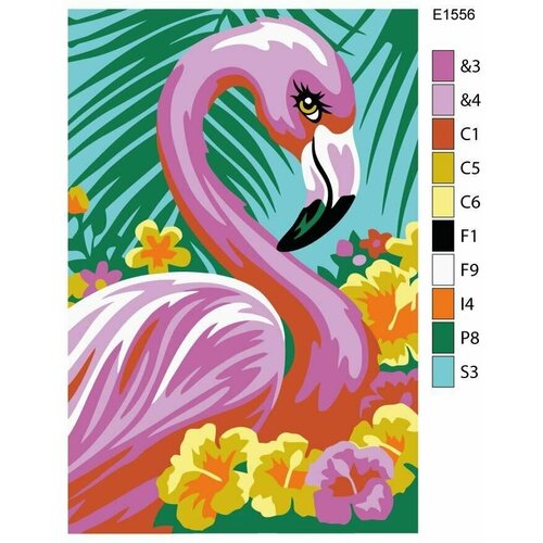 Детская картина по номерам E1556 Розовый фламинго в цветах 20x30