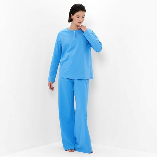 Пижама Minaku, брюки, джемпер, длинный рукав, размер 54, голубой