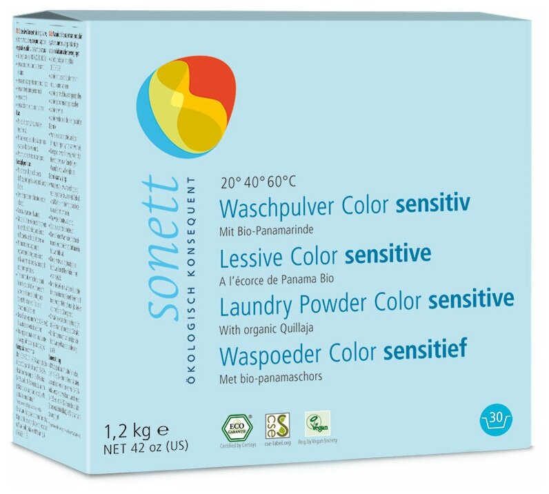 Стиральный порошок для цветных тканей Sensitive для чувствительной кожи 1,2 кг от SONETT (Сонет)