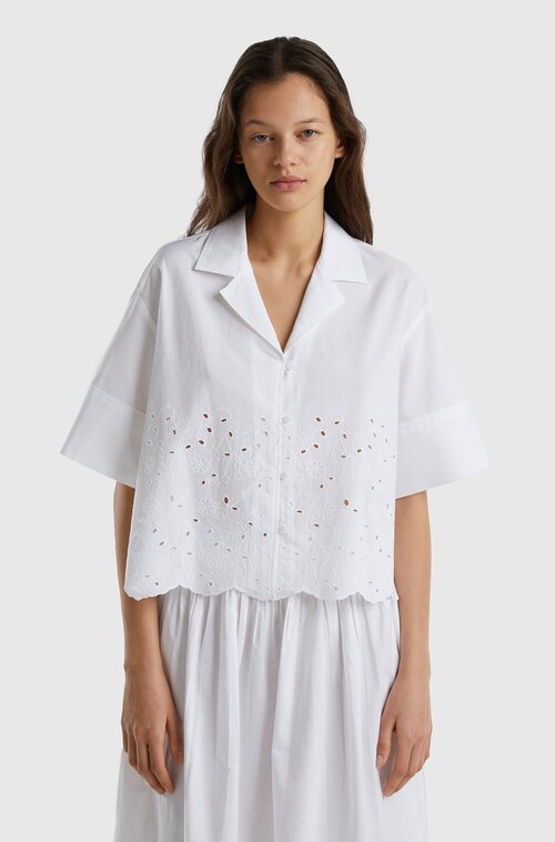 Блуза  UNITED COLORS OF BENETTON, повседневный стиль, оверсайз, укороченный рукав, без карманов, однотонная, размер M