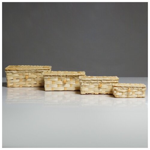 фото Набор шкатулок, 4 шт, 19×15×8, 16×12×6, 14×10×5,5, 11×6×4,5 см, бамбук 4544544 сима-ленд