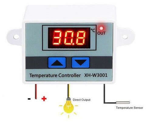 Цифровой накладной терморегулятор XH-W3001 12B DC с выносным датчиком, -50°C+110°C - фотография № 3