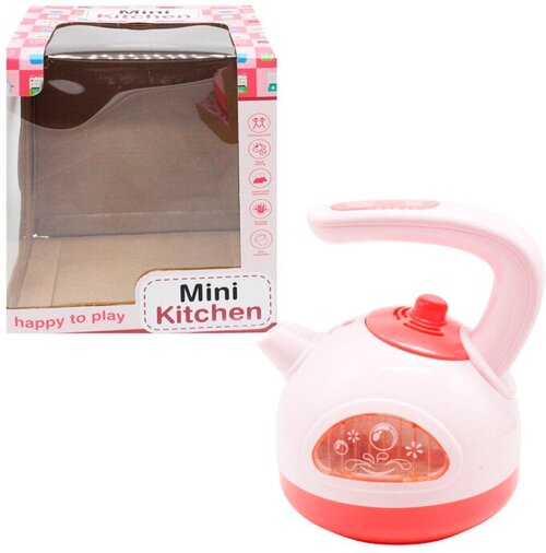 Детская игровая бытовая техника Чайник Mini Kitchen 5535-6, выделяет пар, светится, мелодии, звук кипящей воды, звук свистка чайника, 17х13х13 см