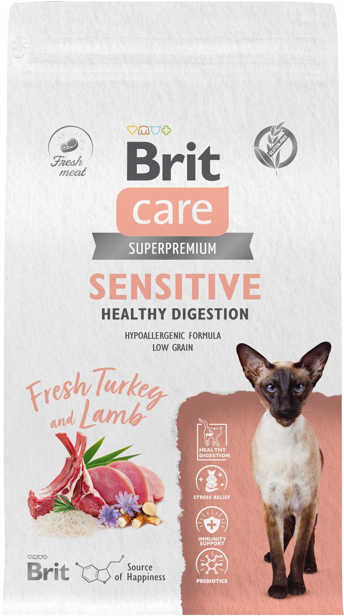 Сухой корм для кошек с чувствительным пищеварением Brit Care Cat Sensitive Healthy Digestion , с индейкой и ягненком 1,5 кг - фотография № 2