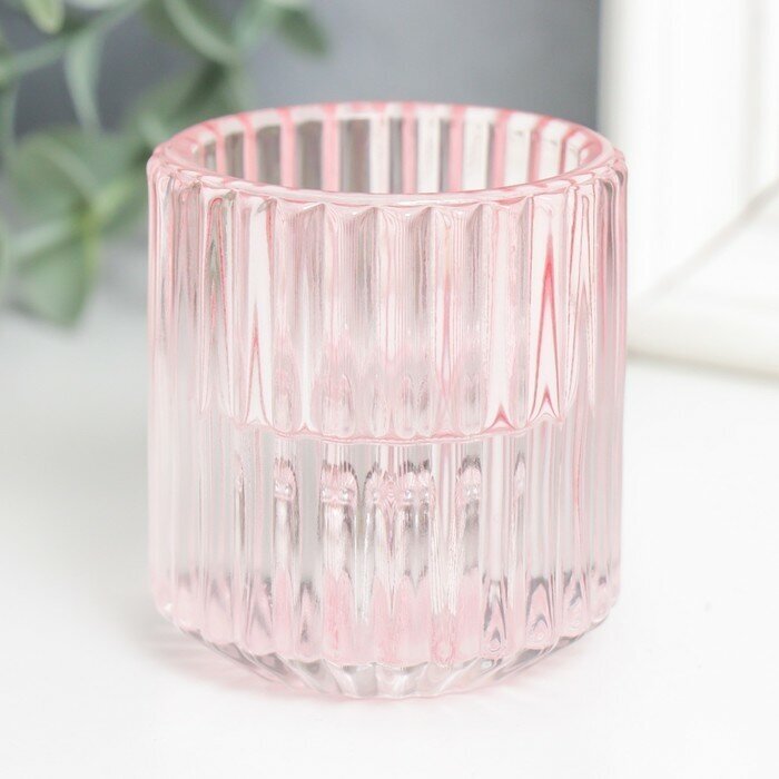 Подсвечник стекло на 1 свечу "Долли" d-2,5 см, 4 см розовый 6х5х5 см - фотография № 2