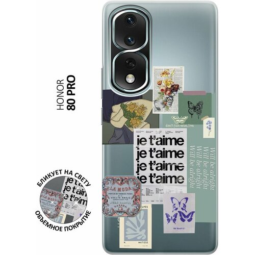 Силиконовый чехол с принтом Je Taime Stickers для Honor 80 Pro / Хонор 80 Про силиконовый чехол удивленная сова на honor 80 pro хонор 80 про