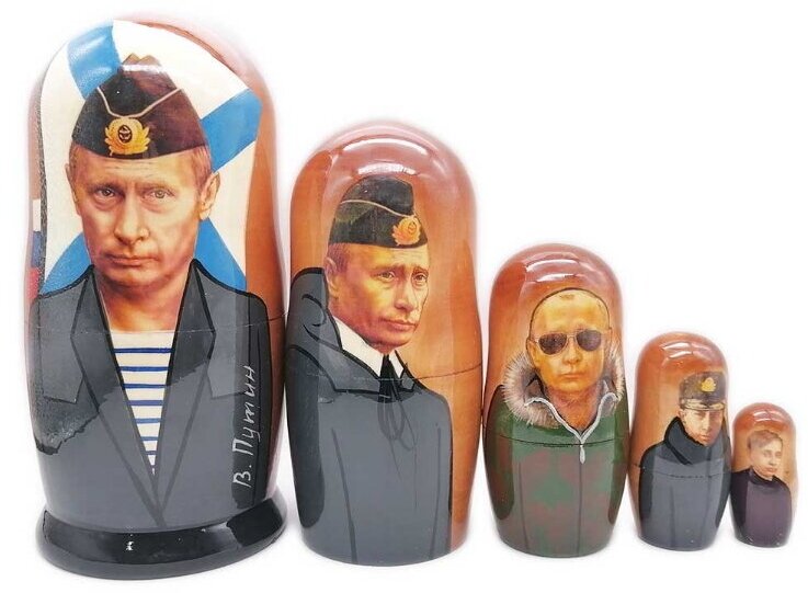 Матрешка Путин в тельняшке 18 см. 5 мест - фотография № 1