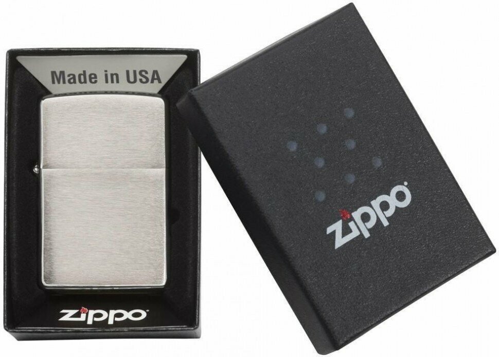 Зажигалка ZIPPO Classic с покрытием Brushed Chrome, латунь/сталь, серебристая, матовая, 38x13x57 мм № 200