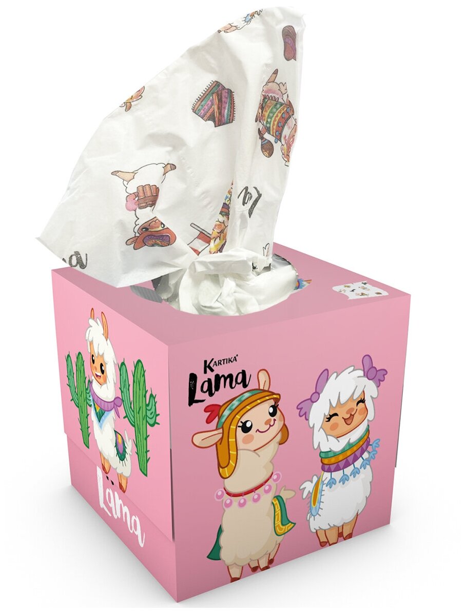 LAM-FC-01/2395 Набор Салфетки бумажные "Лама" с рисунком (розовый+зеленый), 2 шт, World Cart - фотография № 4
