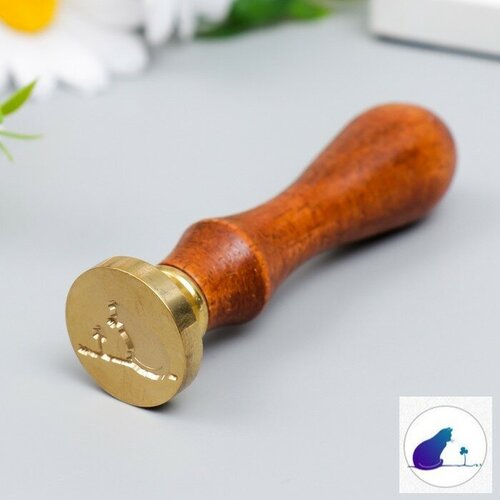 Печать для сургуча с деревянной ручкой Кошка и цветок 9х25х25 см 988₽