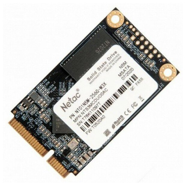 SSD mSATA Netac 256Gb N5M Series Retail (SATA3, до 540/490 Мбит / с, 3D TLC/QLC)