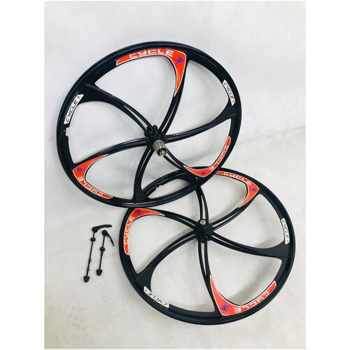 фото Велосипедные колеса литой диск 26" дюймов передний+задний под кассету черные lf