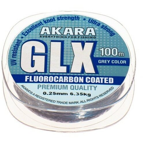 фото Леска akara glx premium grey, диаметр 0.25 мм, тест 6.35 кг, 100 м, серая