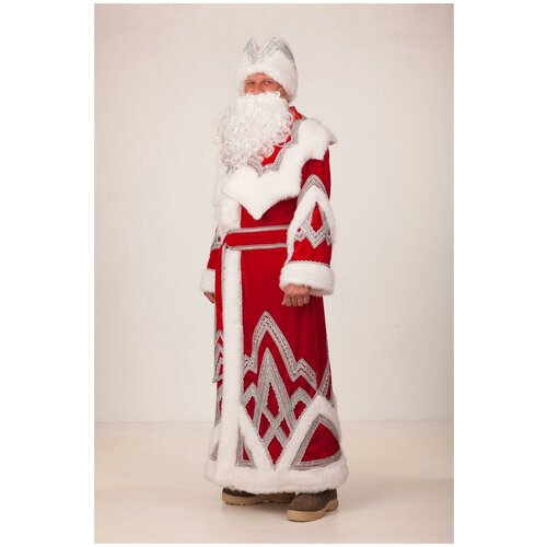 фото Карнавальный костюм "дед мороз", вышивка серебро, шуба, шапка, варежки, борода, р. 54-56, рост 188 см батик