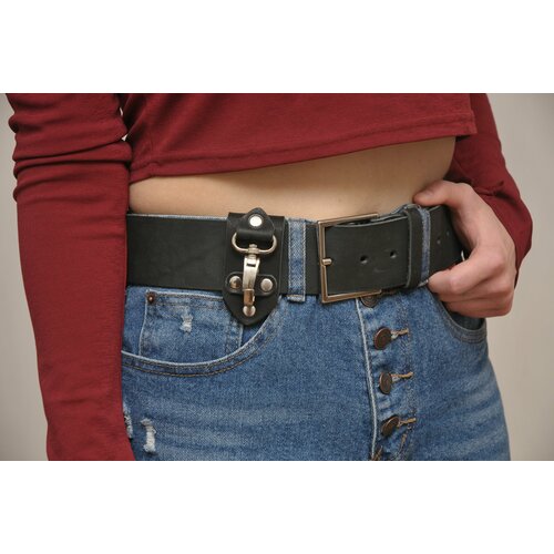 фото Ремень натуральная кожа, металл, длина 130 см., черный kozhedub