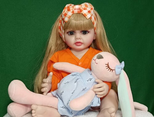 Кукла реборн силиконовая NPK Doll. Кукла младенец Бетти в оранжевом. Кукла младенец Reborn