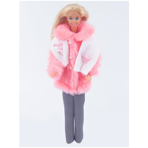 Одежда для кукол Модница Комплект для куклы Барби 29 см: полушубок, брюки и шарфик розовый