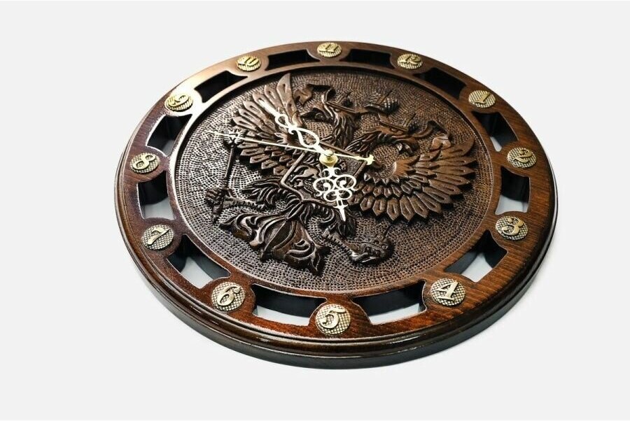 Часы Handle Brand "Герб РФ", настенные, дерево, механизм, стрелочный, 35х35 см — фото 1