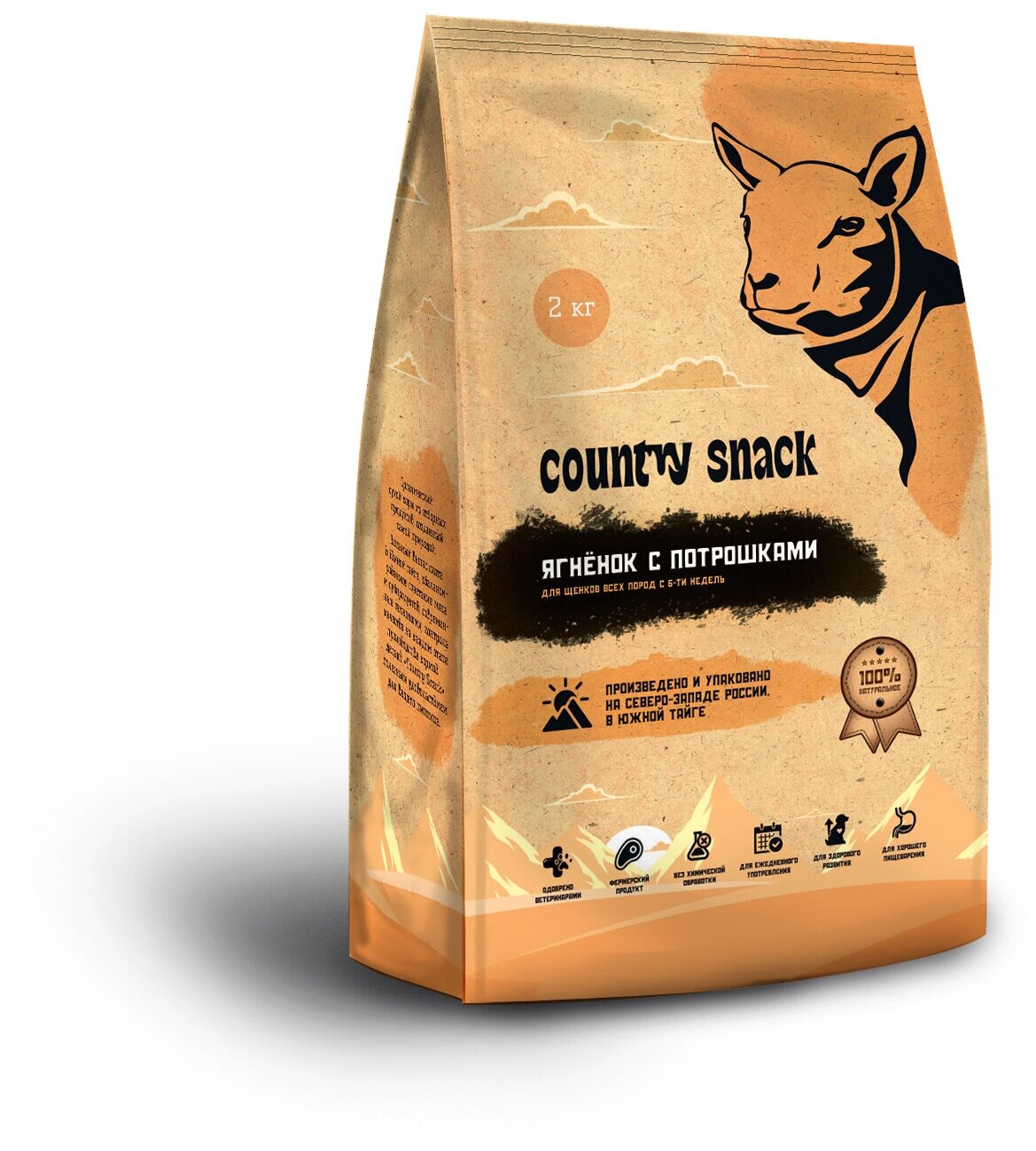 Country snack корм сухой для щенков всех пород Ягненок с потрошками, 2 кг.