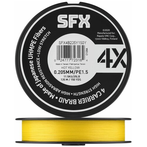 Sufix, Шнур SFX 4X, 135м, 0.205мм, 11.5кг, 1.5, желтый