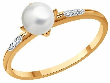 Кольцо Diamant online, золото, 585 проба, жемчуг, бриллиант