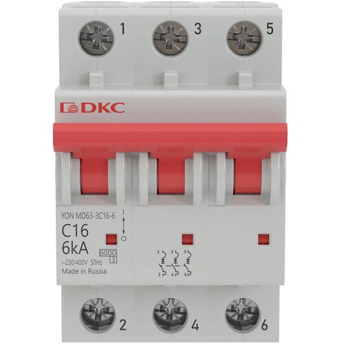 Выключатель автоматический модульный 1п B 16А 6кА YON MD63 | код MD63-1B16-6 | DKC (3шт. в упак.)