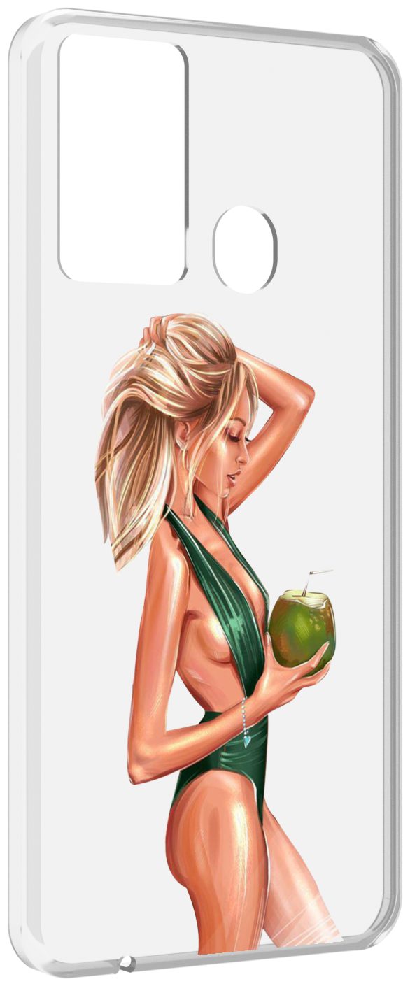 Чехол MyPads девушка-с-кокосом-в-зеленом-купальнике женский для ITEL P37 / ITEL Vision 2S задняя-панель-накладка-бампер