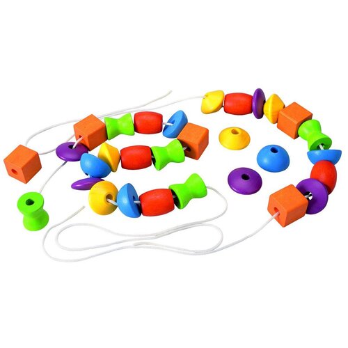 Развивающая игрушка PlanToys Собери бусы (5353), 32 дет., мультиколор