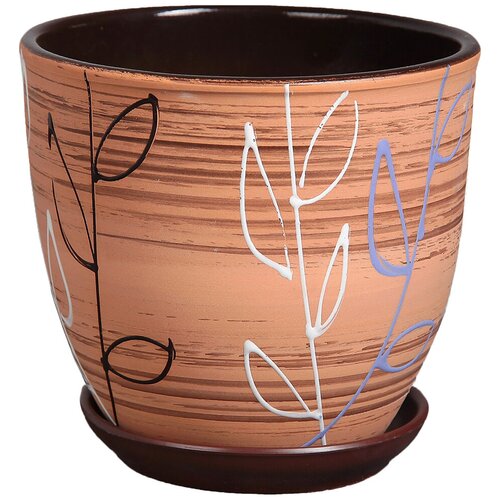 Горшок Художественная керамика с поддоном Ленок, 5л, 23x21 см, коричневый