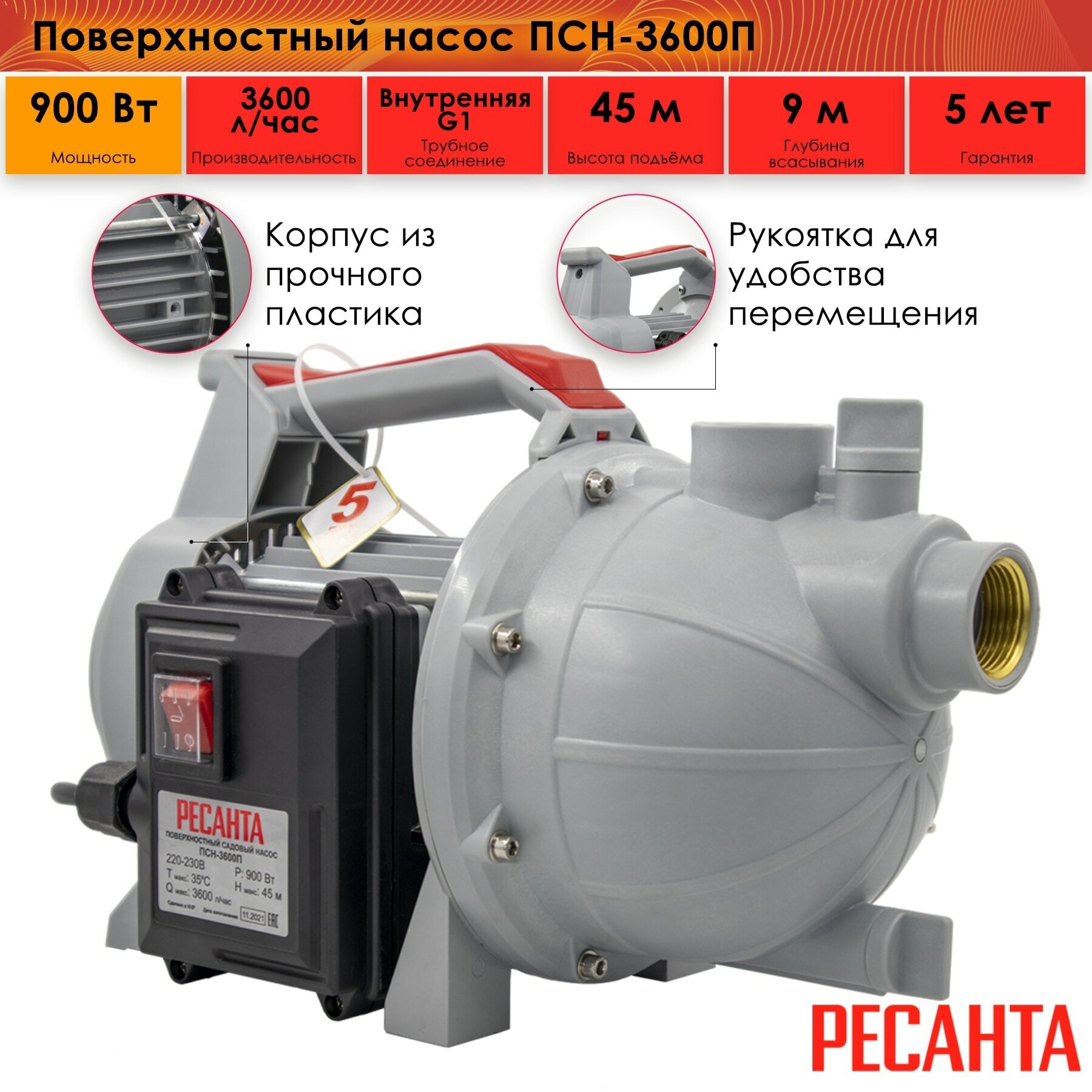 Поверхностный насос Ресанта ПСН-3600П