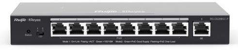 Коммутатор Reyee 9-Port Gigabit Smart POE Switch, 9 Gigabit RJ45 Ports including 8 PoE/POE+ Ports,120W PoE power budget, Desktop Steel Case (RG-ES209GC-P)