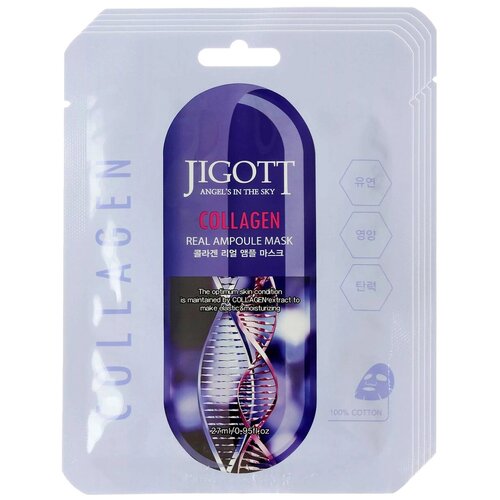 jigott ампульная маска с витаминами 150 г 5 шт по 27 мл Jigott ампульная маска с коллагеном, 150 г, 5 шт. по 27 мл