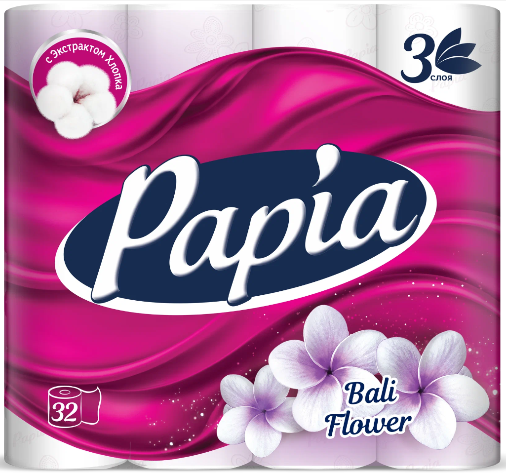 Туалетная бумага Papia Bali flower белая трёхслойная 32 рул.