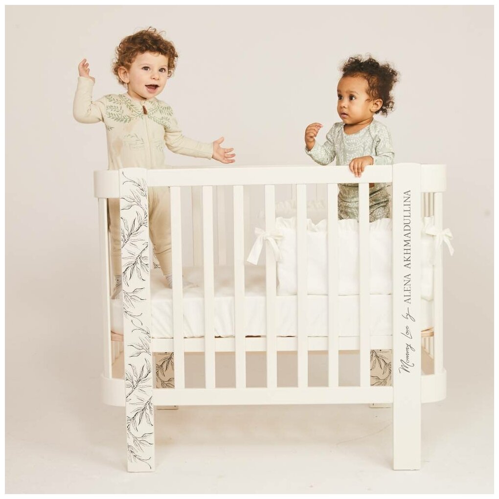 95024, Кроватка для новорожденных трансформер 0-5 лет, Happy Baby MOMMY LOVE, массив дерева, люлька-кроватка, колёса, маятник, белая