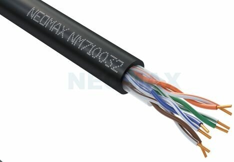 Кабель NEOMAX U/UTP cat.5e 4x2x0.52, 24 AWG, медь, внешний, PE, 305м, черный (NM710032) - фото №4