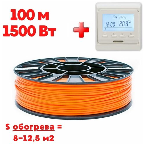 Кабельный теплый пол электрический в стяжку Теплософт Профи 100м 1500Вт с электронным терморегулятором под плитку ламинат паркет линолеум ковролин 10200₽