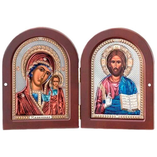 Икона Складень Казанская и Иисус Христос 85202COL, 15х20 см, цвет: серебристый