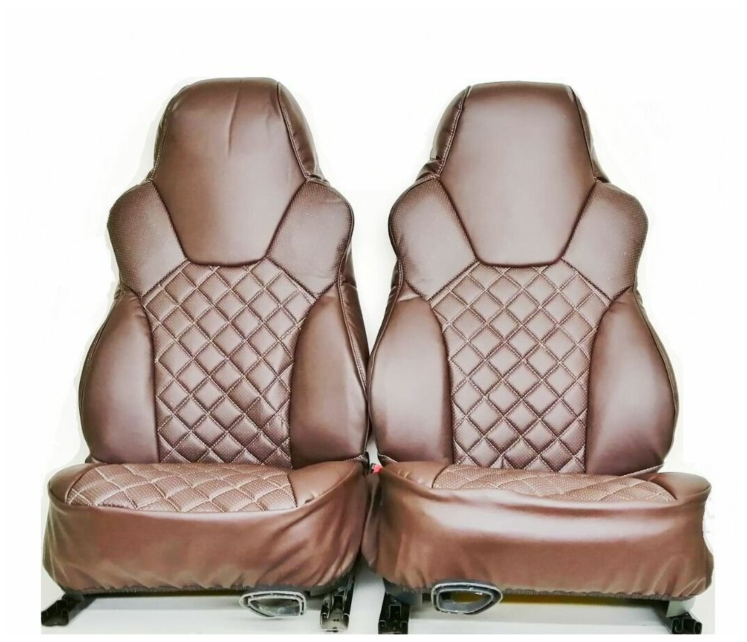 Чехлы сидений универс. Экокожа RECARO темно-коричневые ромб (с боковыми поддержками)