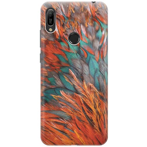 фото Cиликоновый чехол на huawei y6 pro 2019 / хуавей у6 про 2019 с принтом "разноцветные перья" gosso