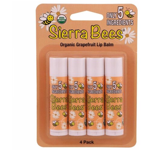 Sierra Bees Бальзам для губ Грейпфрут, 4 шт. burt s bees тонирующий бальзам для губ гибискус 4 25 г 0 15 унции