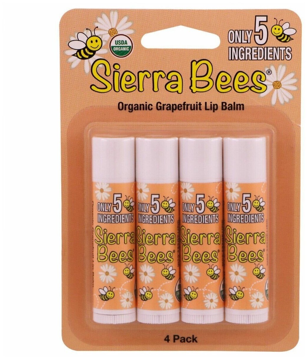 Sierra Bees, Органические бальзамы для губ, грейпфрут, 4 шт, 4,25 г каждый