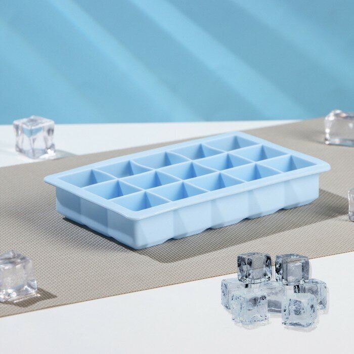 Доляна Форма для льда Доляна «Кубик», силикон, 11,7×18,7×3,4 см, 15 ячеек (3,4×3,4 см), цвет голубой