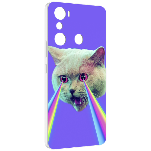 Чехол MyPads кот с радугой в глазах для Infinix Hot 20i задняя-панель-накладка-бампер