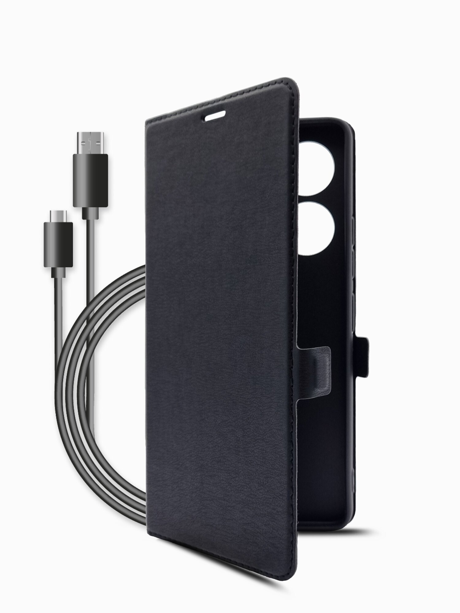 Чехол на Tecno Camon 20/ 20 Pro 4G (Техно Камон 20/20 Про 4г) и кабель Type-C черный книжка эко-кожа с функцией подставки и магнитами Book case Miuko