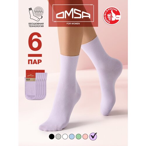 фото Женские носки omsa высокие, 6 пар, размер 39-41, фиолетовый