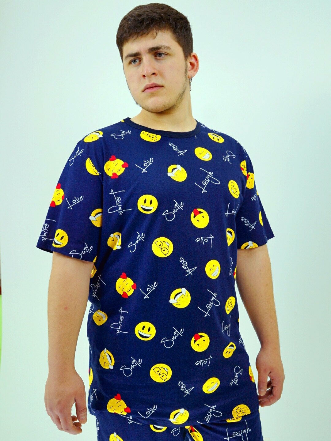 Мужская пижама, мужской пижамный комплект ARISTARHOV, Футболка + Шорты, Смайлик, желтый синий, размер 62 - фотография № 2