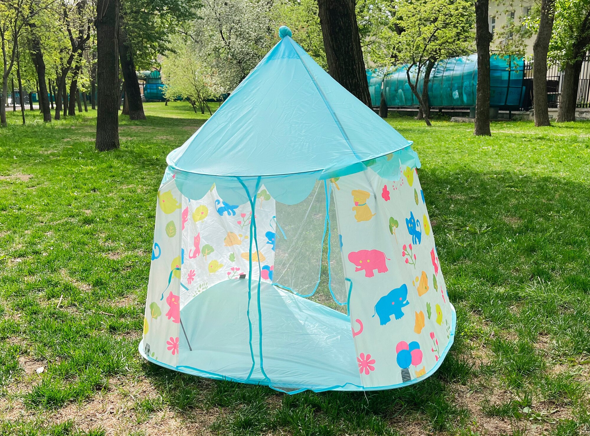 Детская игровая палатка "Шатер полянка" для дома, дачи детского сада, центра развития, голубая